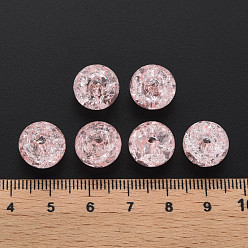Pink Transparent perles acryliques craquelés, ronde, rose, 12x11mm, Trou: 2mm, environ566 pcs / 500 g.