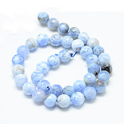 Light Sky Blue Colored Natural Fire Crackle Agate Beads Strings, Faceted Round, Light Sky Blue, 10mm, Hole: 1mm, about 37~38pcs/strand, 14.5~15.3 inch