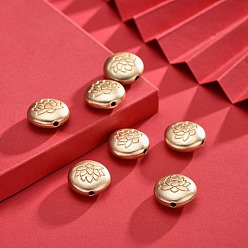 Матовый Золотой Цвет Сплавочные овальные бусины тибетского стиля , плоские круглые с лотоса, без свинца, без никеля и без кадмия, реальный 18 k позолоченный, матовый золотой цвет, 14x6.5 мм, отверстие : 1 мм