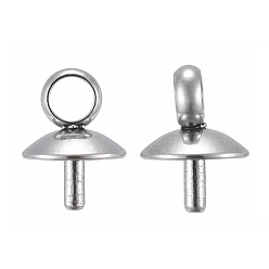 Stainless Steel Color 201 Stainless Steel Cup Pearl Peg Bails Pin Pendants, For Half Drilled Beads, Stainless Steel Color, 6x5mm, Pin: 1mm, Hole: 2.5mm