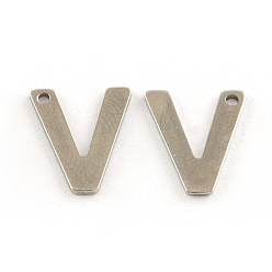 Letter V 201 Stainless Steel Letter Charms, Letter.V, 11x5.5~12x0.5mm, Hole: 1mm