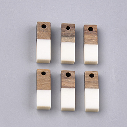 Creamy White Resin & Walnut Wood Pendants, Rectangle, Creamy White, 17x5.5x3~3.5mm, Hole: 1.5mm