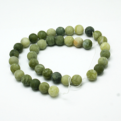 TaiWan Jade Round Frosted Natural TaiWan Jade Bead Strands, 10mm, Hole: 1mm, about 38pcs/strand, 15.5 inch