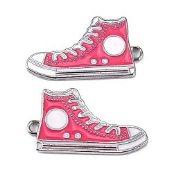 Pink Alloy Enamel Pendants, Lead Free and Cadmium Free, Shoes, Platinum Metal Color, Pink, 30x17x2mm, Hole: 1.5mm