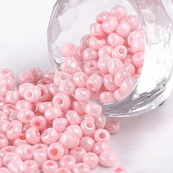 Pink Perles de rocaille en verre, opaque graine de couleurs, petites perles artisanales pour la fabrication de bijoux bricolage, ronde, rose, 4mm, Trou: 1.5 mm, environ 4500 pcs / livre