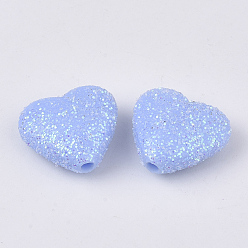 Light Sky Blue Opaque Acrylic Beads, with Glitter Powder, Heart, Light Sky Blue, 12.5x13.5x6mm, Hole: 1.5mm