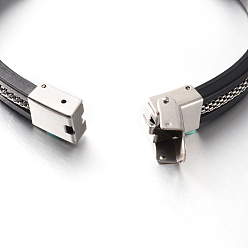 Black Leather Bracelets, with 304 Stainless Steel Findings and Clasps, Stainless Steel Color, Black, 210x9mm