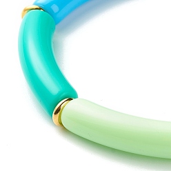 Зеленый Изогнутая трубка, непрозрачные акриловые бусины, эластичный браслет для девочек-подростков, женщин, зелёные, внутренний диаметр: 2-1/8 дюйм (5.5 см)