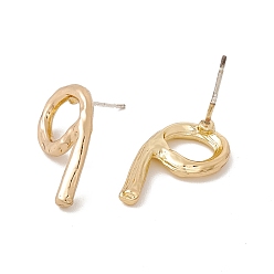 Number Brass Number Stud Earrings with 925 Sterling Silver Pins for Women, Num.9, 21.5x11.5mm, Pin: 0.7mm