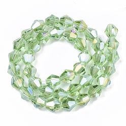 Light Green Electroplate Glass Beads Strands, AB Color Plated, Faceted, Bicone, Light Green, 7.5~8x7.5~8mm, Hole: 1.5mm, about 40pcs/strand, 11.81 inch