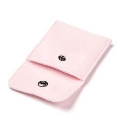 Pink Square Velvet Jewelry Bags, with Snap Fastener, Pink, 6.7~7.3x6.7~7.3x0.95cm