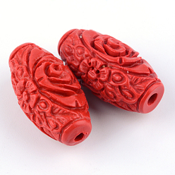 FireBrick Carved Cinnabar Beads, Barrel, FireBrick, 16~17.5x9.5x9.5mm, Hole: 2.5mm