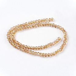 Bisque Electroplate Glass Beads Strands, AB Color Plated, Faceted, Rondelle, Bisque, 3x2mm, Hole: 1mm, about 165~169pcs/strand, 15~16 inch(38~40cm)