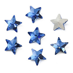 Royal Blue Glass Rhinestone Cabochons, Nail Art Decoration Accessories, Faceted, Star, Royal Blue, 9.5x10x4.5mm