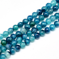 Dark Cyan Natural Agate Beads Strands, Dyed, Round, Dark Cyan, 8mm, Hole: 1mm, about 48pcs/strand, 14.9 inch