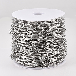 Platinum Unwelded Iron Paperclip Chains, Drawn Elongated Cable Chains, with Spool, Platinum, 16x7x1.6mm, about 82.02 Feet(25m)/roll