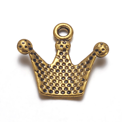 Antique Golden Tibetan Style Pendant Rhinestone Settings, Crown, Lead Free and Cadmium Free, with Word Princess, Antique Golden, 19x17mm, Hole: 2mm