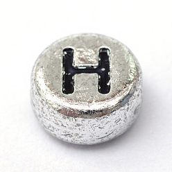 Letter H Perles de lettre à trou horizontal en acrylique plaqué, plat rond, letter.h, 7x4mm, Trou: 1.3mm, environ3600 pcs / 500 g