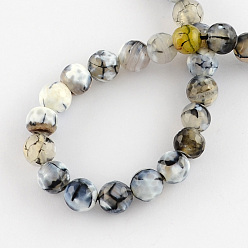 Gray Colored Natural Fire Crackle Agate Beads Strings, Faceted Round, Gray, 8mm, Hole: 1mm, about 48pcs/strand, 14.5~14.8 inch