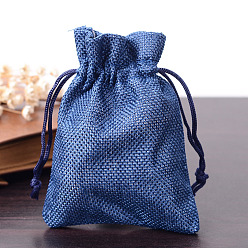 Midnight Blue Polyester Imitation Burlap Packing Pouches Drawstring Bags, for Christmas, Wedding Party and DIY Craft Packing, Midnight Blue, 12x9cm