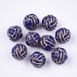 Dark Blue Plating Acrylic Beads, Metal Enlaced, Round, Dark Blue, 11x10x10mm, Hole: 1.5mm, about 770pcs/500g