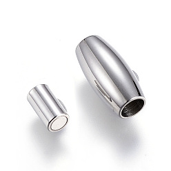 Stainless Steel Color 304 Stainless Steel Magnetic Clasps with Glue-in Ends, Barrel, Stainless Steel Color, 14x7mm, Hole: 4mm