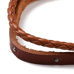 Dark Orange Multi-strand Bracelets, Stackable Bracelets, with Imitation Leather, Waxed Cotton Cord, Wooden Bead, Hemp Rope and Coconut Shell, Dark Orange, 60mm(2-3/8 inch), 5strands/set