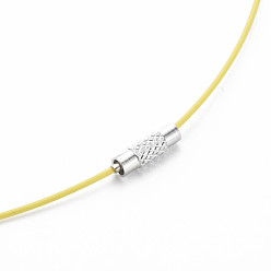 Jaune Fil d'acier inoxydable collier cordon bricolage fabrication de bijoux, avec du laiton fermoir à vis, jaune, 17.5 poucesx1mm, diamètre: 14.5 cm