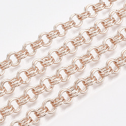 Rose Gold Iron Rolo Chains, Double Link Chains, Unwelded, with Spool, Rose Gold, Link: 6x1mm, about 82.02 Feet(25m)/roll