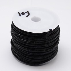 Black Round Braided Waxed Cotton Cords, Black, 1.7mm, about 10yards/roll