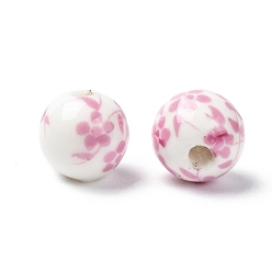 Pearl Pink Handmade Printed Porcelain Beads, Round, Pearl Pink, 10mm, Hole: 3mm