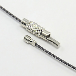 Slate Gray 201 Stainless Steel Wire Necklace Cord, Nice for DIY Jewelry Making, with Brass Screw Clasp, Slate Gray, 17.5 inch, 1mm, clasp: 12x4mm