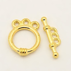 Golden Tibetan Style Alloy Toggle Clasps, Ring, Golden, Cadmium Free & Lead Free, 18x14x3.5mm, Hole: 2mm