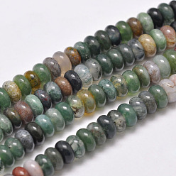 Dark Green Natural Indian Agate Beads Strands, Rondelle, Dark Green, 6x4mm, Hole: 1mm, about 95~96pcs/strand, 15.1 inch