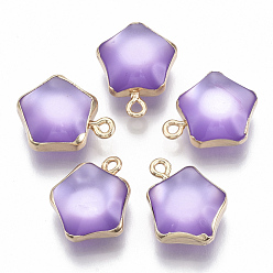 Medium Purple Resin Pendants, with Golden Plated Iron Loops, Imitation Cat Eye Style, Star, Medium Purple, 19x15.5x8mm, Hole: 1.8mm