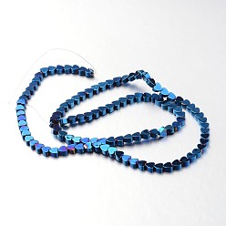 Blue Plated Electroplate Non-magnetic Synthetic Hematite Bead Strands, Heart, Blue Plated, 4x4x2mm, Hole: 1mm, about 110pcs/strand, 15.7 inch