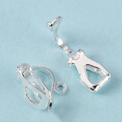 Silver Brass Clip-on Earring Findings, for Non-Pierced Ears, Silver Color Plated, 13x6x7mm, Hole: 1mm