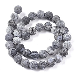 Black Natural Weathered Agate Beads Strands, Dyed & Heated, Frosted, Round, Black, 10~10.5mm, Hole: 1.2mm, about 38pcs/strand, 14.96 inch(38cm)
