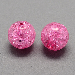 Ярко-Розовый Прозрачных бусин акриловые треск, круглые, ярко-розовый, 10 мм, Отверстие : 2 мм , около 938 шт / 500 г
