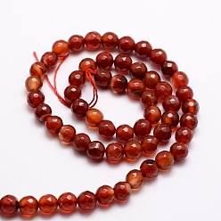 Orange Red Faceted Natural Agate Round Beads Strands, Dyed, Orange Red, 6mm, Hole: 1mm, about 64pcs/strand, 14.7 inch