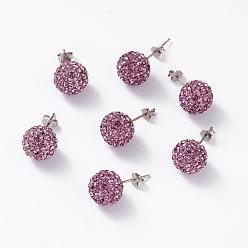 212_Light Amethyst 925 Sterling Silver Austrian Crystal Rhinestone Ear Stud, Round, 212_Light Amethyst, 20x10x1mm