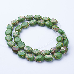Lime Natural Imperial Jasper Bead Strands, Dyed, Oval, Lime, 11~11.5x9~9.5x5~5.5mm, Hole: 1mm, about 35pcs/strand, 15.3 inch