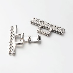 Platinum 9 Strands Alloy and Brass Fold Over Clasps, 18-Hole, Platinum, 24x29x5mm, Hole: 2mm