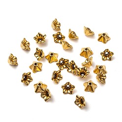 Antique Golden Tibetan Style Alloy Bead Caps, Lead Free and Cadmium Free, Flower, Antique Golden, 8.5x5mm, Hole: 1mm