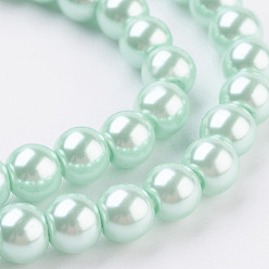 Turquoise Pâle Brins de perles de verre teints écologiques, Grade a, ronde, cordon en coton fileté, turquoise pale, 6mm, Trou: 1.2~1.5mm, Environ 70 pcs/chapelet, 15.7 pouce