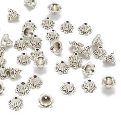 Antique Silver Tibetan Style Alloy Flower Bell Filigree Bead Caps, Antique Silver, 6x8.5mm, Hole: 1mm & 3mm