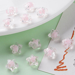 Pink Transparent Acrylic Beads, Bead in Bead, Faceted, Star, Pink, 10.5x11x7mm, Hole: 2mm, about 1280pcs/500g