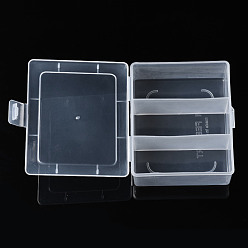 Clear Rectangle Polypropylene(PP) Bead Storage Containers, with Hinged Lid and 3 Grids, for Jewelry Small Accessories, Clear, 11.65x9.7x4.3cm, Compartment: 91x36mm