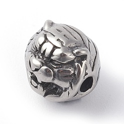 Antique Silver 316 Surgical Stainless Steel Beads, Tiger Head, Antique Silver, 10x11x10mm, Hole: 2mm