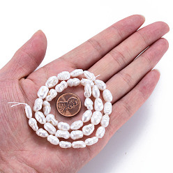 Seashell Color Natural Keshi Pearl Beads Strands, Cultured Freshwater Pearl, Rice, Seashell Color, 9~11x5~8x4~7mm, Hole: 0.6mm, about 37~41pcs/strand, 15.35 inch(39cm)